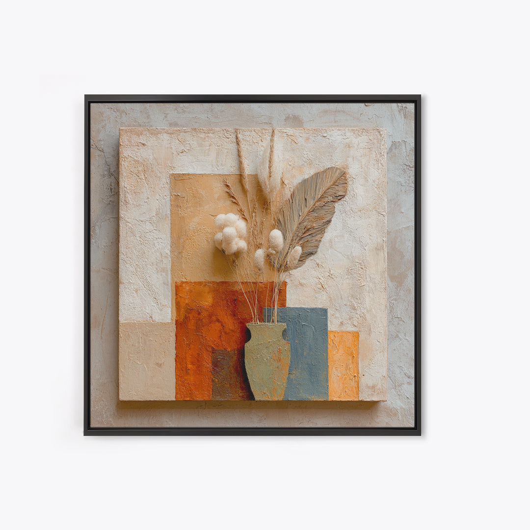 Bohemian Vase with Dried Pampas Grass Canvas Print, Boho Art, Mid Century Modern, Living Room Decor, Fine Art, Bohemian, BOH-1x1-81