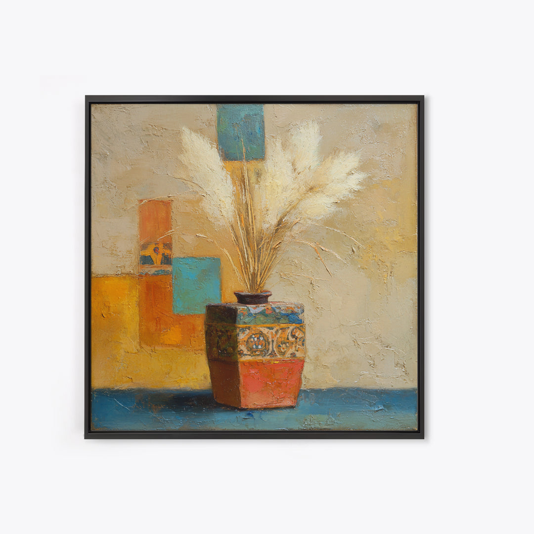 Bohemian Vase with Dried Pampas Grass Canvas Print, Boho Art, Minimalist Decor, Living Room Decor, Fine Art, Bohemian, BOH-1x1-9