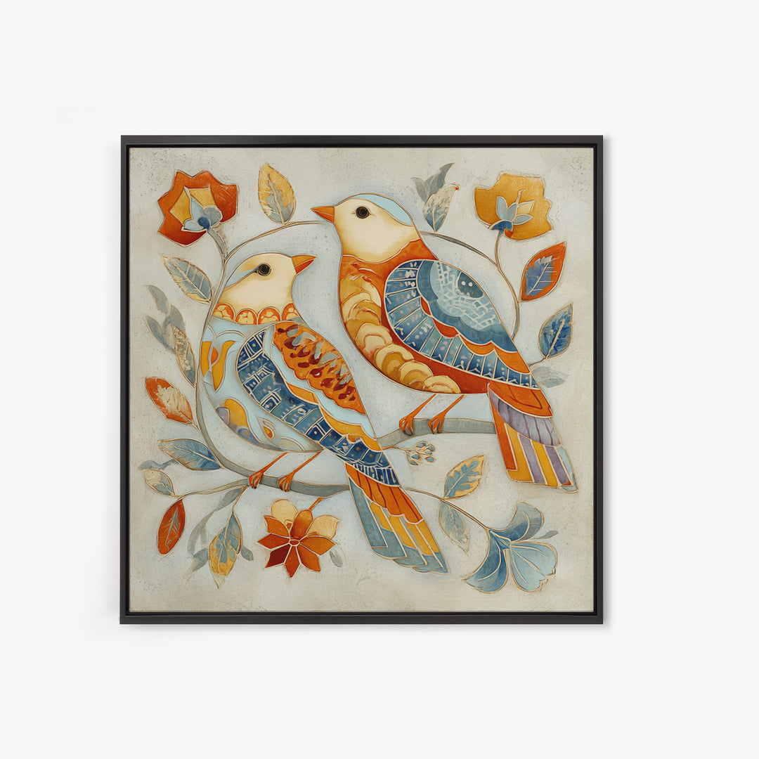 Boho Bird Pair Canvas Print, Boho Art, Wall Print, Living Room Decor, Fine Art, Bohemian, Minimalist Decor, Contemporary Art, BOH-1x1-92