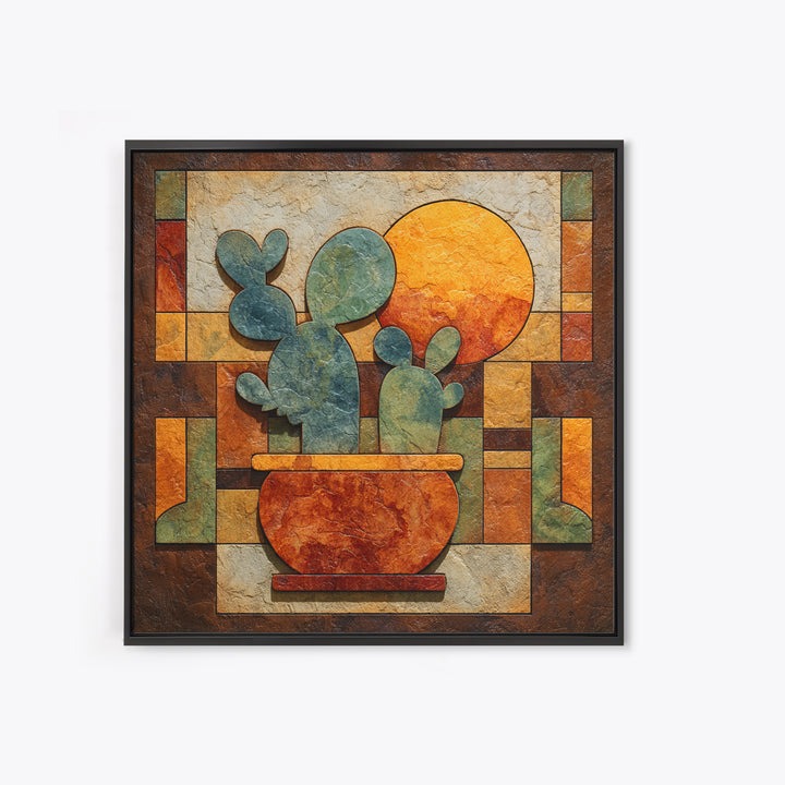 Desert Sun with Cactus and Warm Clay Canvas Print, Boho Art, Artwork, Living Room Decor, Fine Art, Bohemian, Boho Decor, BOH-1x1-97