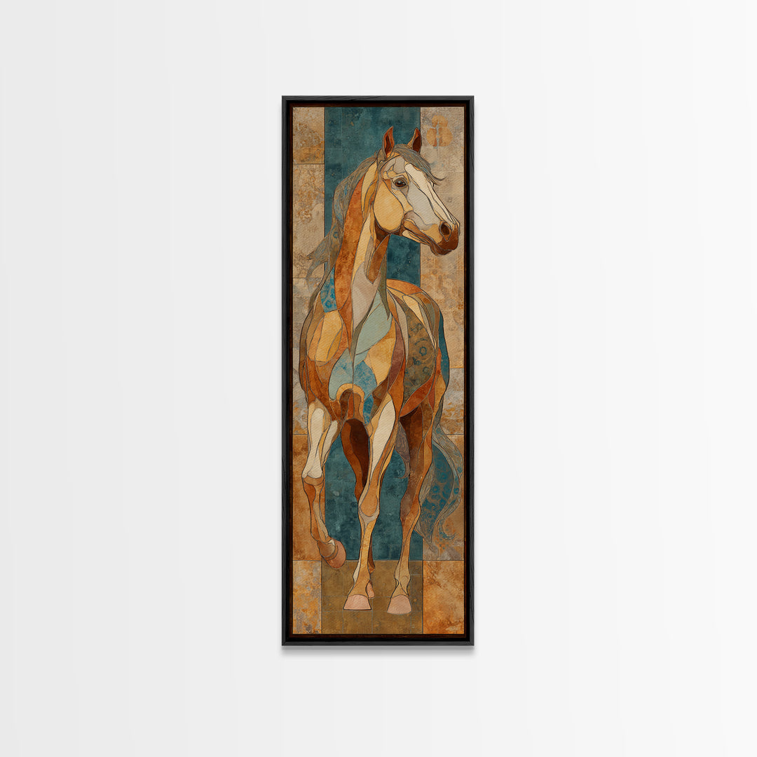 Wild Horse in Dusty Golden Light Framed Canvas Print, Boho Art, Digital Wall Art, Living Room Decor, Fine Art, Bohemian, BOH-1x3-20