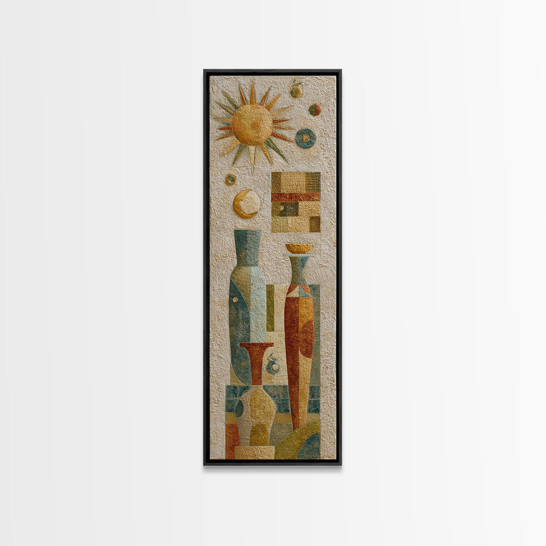 Sun and Moon Celestial Folk Motif Canvas Print, Boho Art, Neutral Decor, Living Room Decor, Fine Art, Bohemian, Wall Decor, BOH-1x3-22