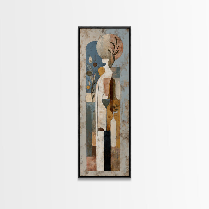 Minimal Black Line Figure Framed Canvas Print, Boho Art, Boho, Living Room Decor, Oil Painting, Bohemian, Wall Art Print, BOH-1x3-24