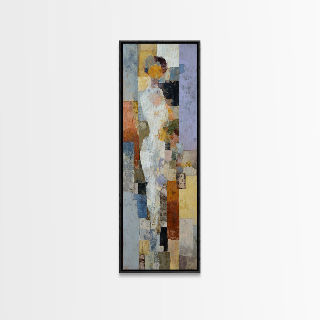 Organic Shape Collage Framed Canvas Print, Boho Art, Wallart, Living Room Decor, Abstract Art, Bohemian, Living Room Wall Art, BOH-1x3-36
