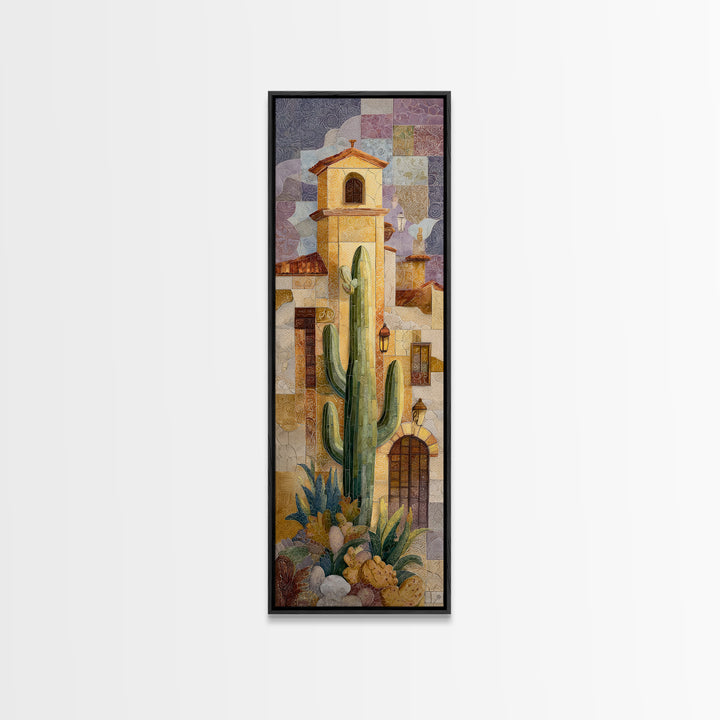 Desert Sun with Cactus and Warm Clay Canvas Print, Boho Art, Art Print, Living Room Decor, Oil Painting, Bohemian, BOH-1x3-37