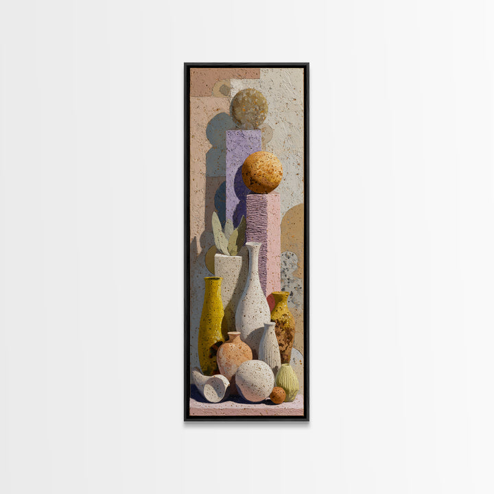Abstract Clay Shapes Framed Canvas Print, Boho Art, Digital Print, Living Room Decor, Abstract Art, Bohemian, Gallery Decor, BOH-1x3-52