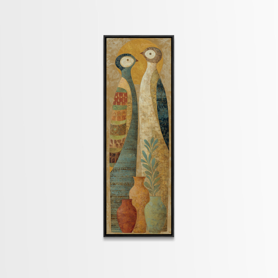 Boho Bird Pair Canvas Print, Boho Art, Modern Wall Art, Living Room Decor, Fine Art, Bohemian, Textured Painting, BOH-1x3-56