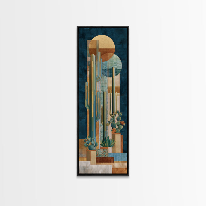 Desert Sun with Cactus and Warm Clay Framed Canvas Print, Boho Art, Boho, Living Room Decor, Fine Art, Bohemian, Wall Art Print, BOH-1x3-61