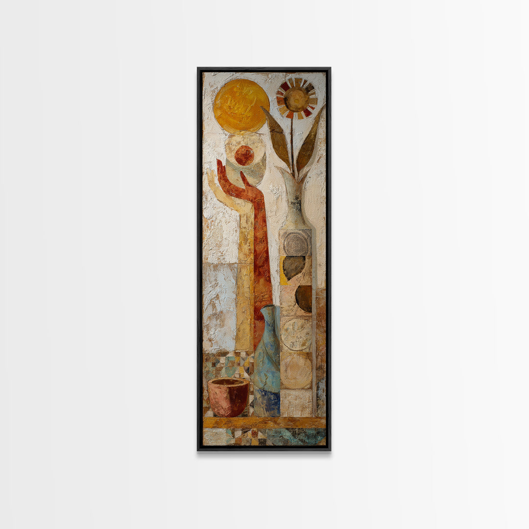 Mystic Hand Holding a Tiny Sun Framed Canvas Print, Boho Art, Wall Art, Living Room Decor, Watercolor Art, Bohemian, Art Deco, BOH-1x3-66