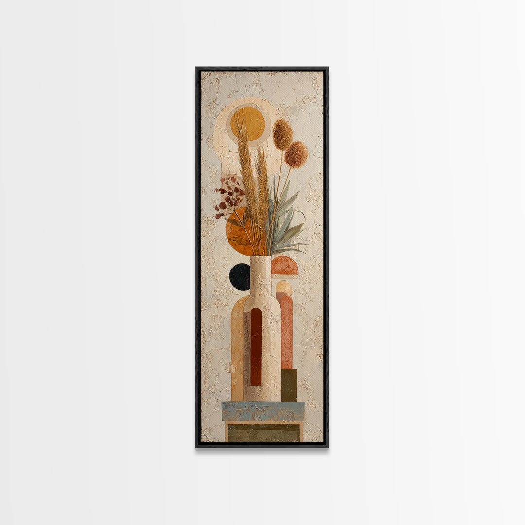 Bohemian Vase with Dried Pampas Grass Framed Canvas Print, Boho Art, Printable, Living Room Decor, Oil Painting, Bohemian, BOH-1x3-69