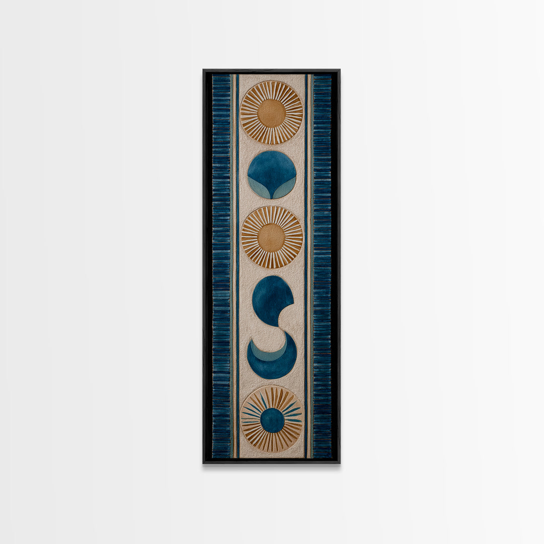Sun and Moon Celestial Folk Motif Framed Canvas Print, Boho Art, Room Decor, Living Room Decor, Fine Art, Bohemian, Printable, BOH-1x3-70
