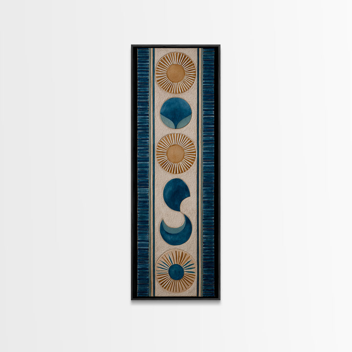 Sun and Moon Celestial Folk Motif Framed Canvas Print, Boho Art, Room Decor, Living Room Decor, Fine Art, Bohemian, Printable, BOH-1x3-70