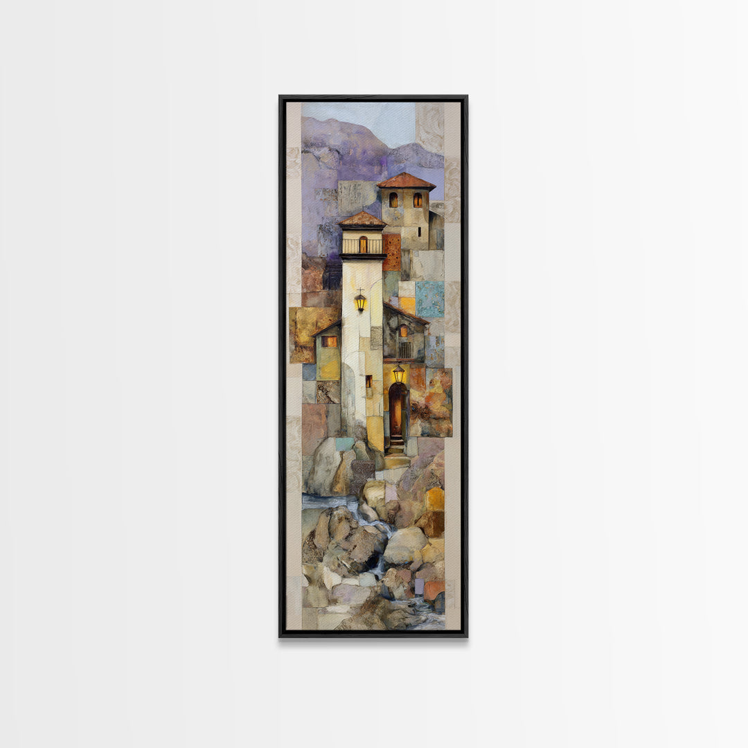 Earth Tone Mountain and River Abstraction Framed Canvas Print, Boho Art, Contemporary Art, Living Room Decor, Bohemian, BOH-1x3-71