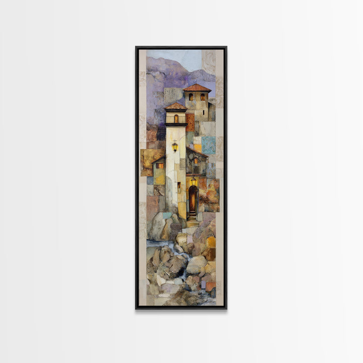 Earth Tone Mountain and River Abstraction Framed Canvas Print, Boho Art, Contemporary Art, Living Room Decor, Bohemian, BOH-1x3-71