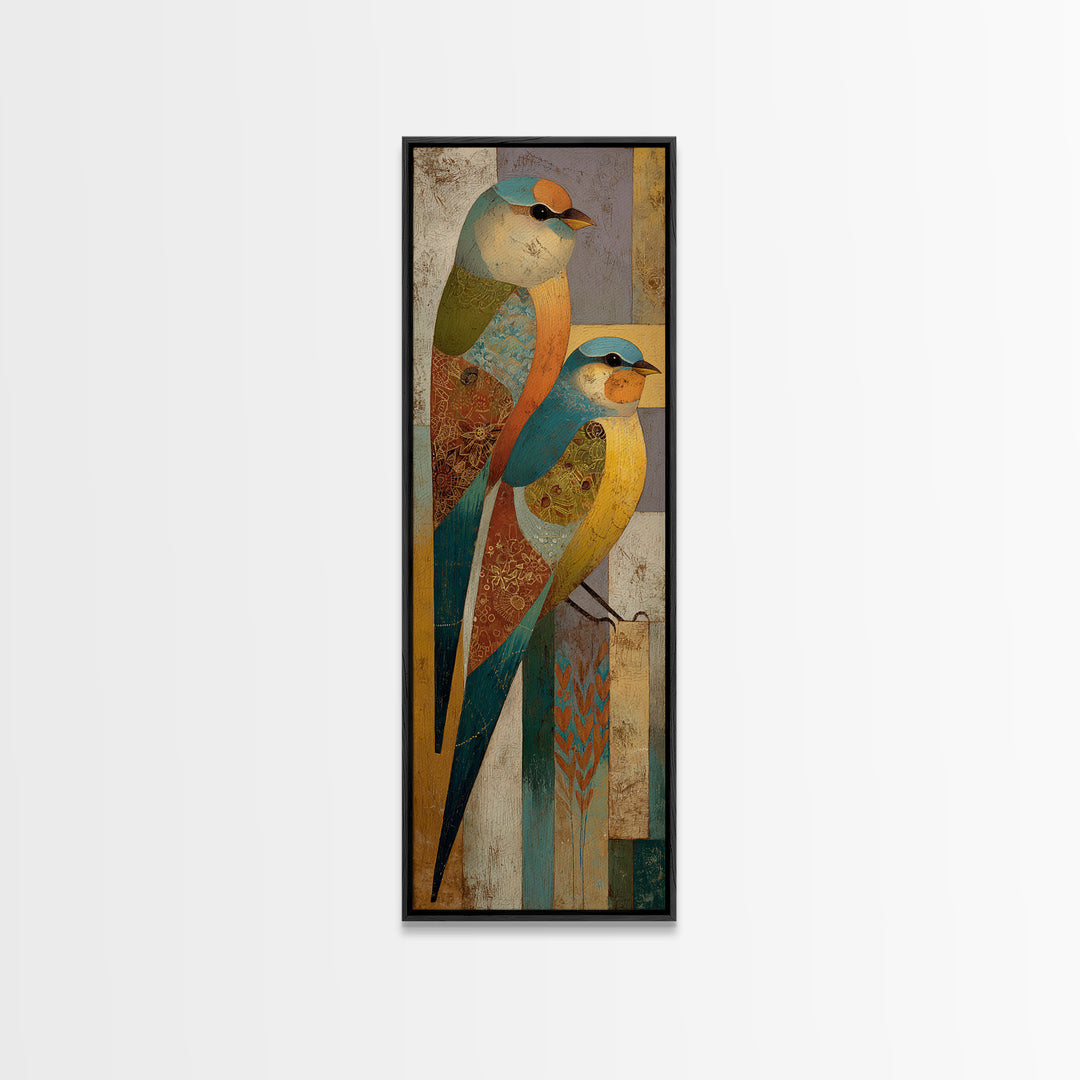 Boho Bird Pair Framed Canvas Print, Boho Art, Gallery Decor, Living Room Decor, Fine Art, Bohemian, Home Decor, Wall Decor, BOH-1x3-80