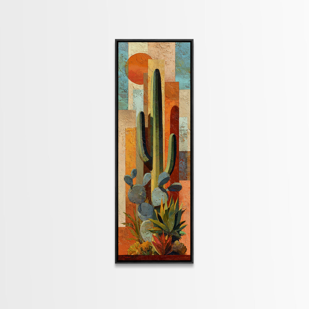 Desert Sun with Cactus and Warm Clay Canvas Print, Boho Art, Canvas Art, Living Room Decor, Fine Art, Bohemian, Wall Art Set, BOH-1x3-85