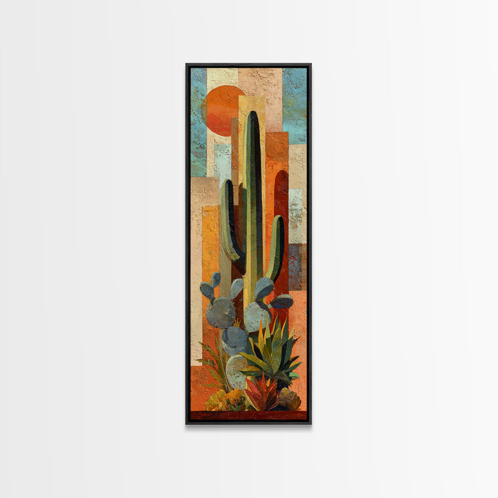 Desert Sun with Cactus and Warm Clay Canvas Print, Boho Art, Canvas Art, Living Room Decor, Fine Art, Bohemian, Wall Art Set, BOH-1x3-85