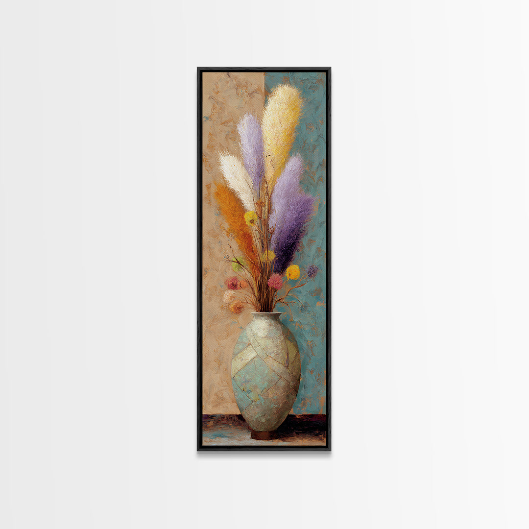 Bohemian Vase with Dried Pampas Grass Canvas Print, Boho Art, Artwork, Living Room Decor, Fine Art, Bohemian, Boho Decor, BOH-1x3-93