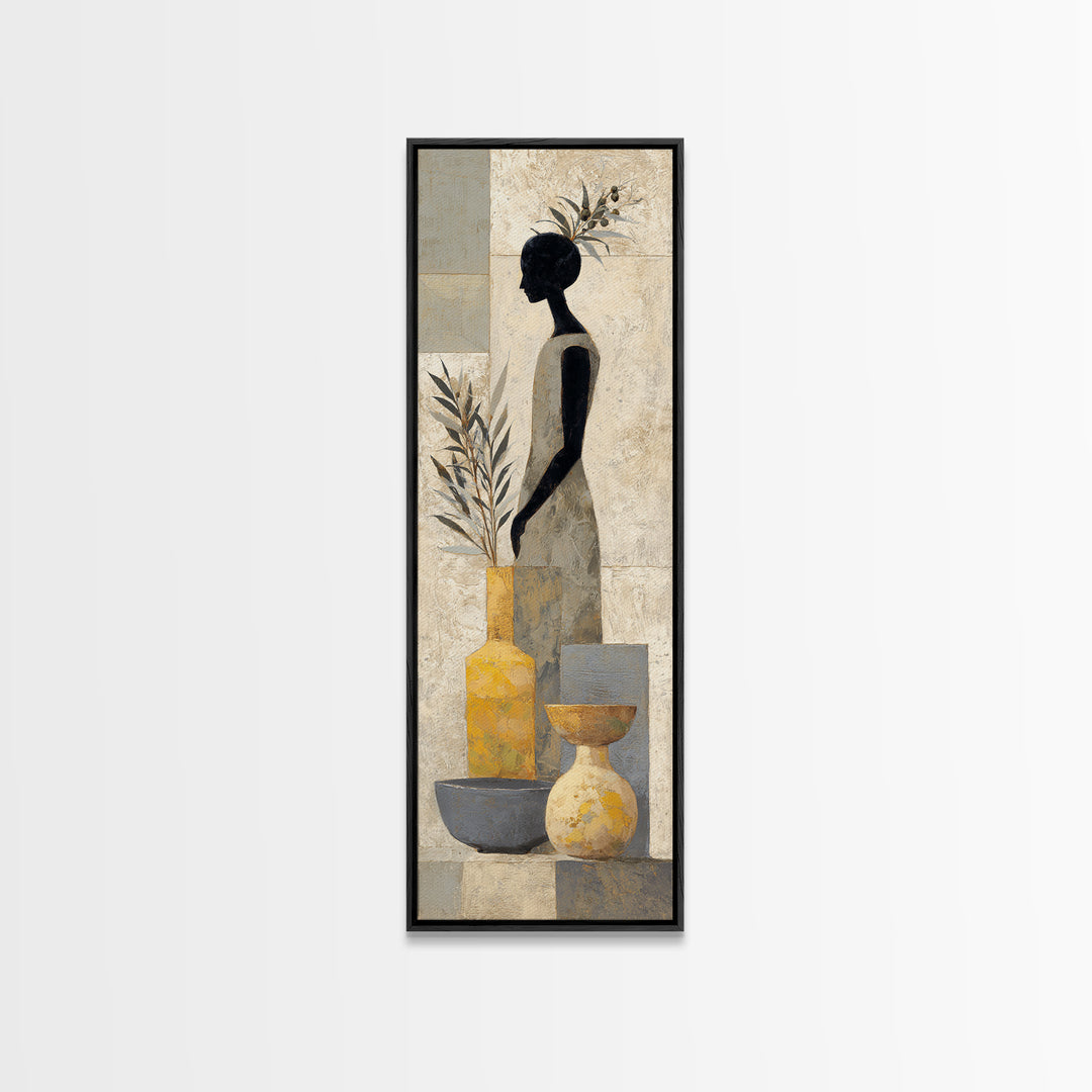 Minimal Black Line Figure Framed Canvas Print, Boho Art, Statement Artwork, Living Room Decor, Fine Art, Bohemian, Art Prints, BOH-1x3-96