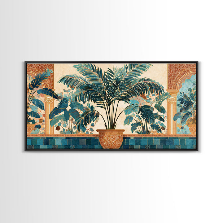 Terracotta Palm Leaves Framed Canvas Print, Boho Art, Wallart, Living Room Decor, Fine Art, Bohemian, Living Room Wall Art, BOH-2x1-1