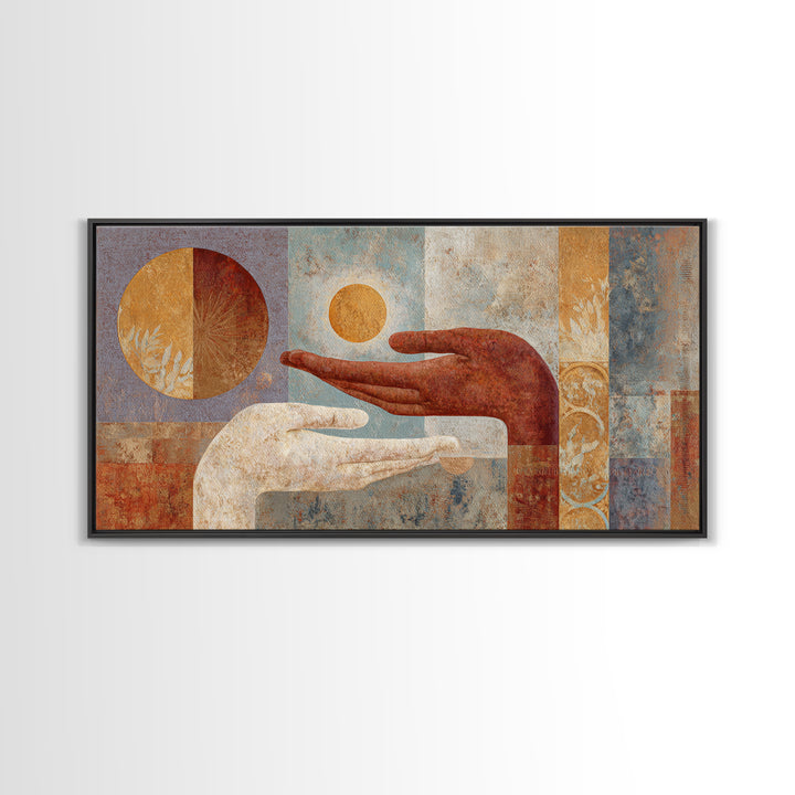Mystic Hand Holding a Tiny Sun Canvas Print, Boho Art, Art, Living Room Decor, Abstract Art, Bohemian, Wallart, Art Nouveau, BOH-2x1-2