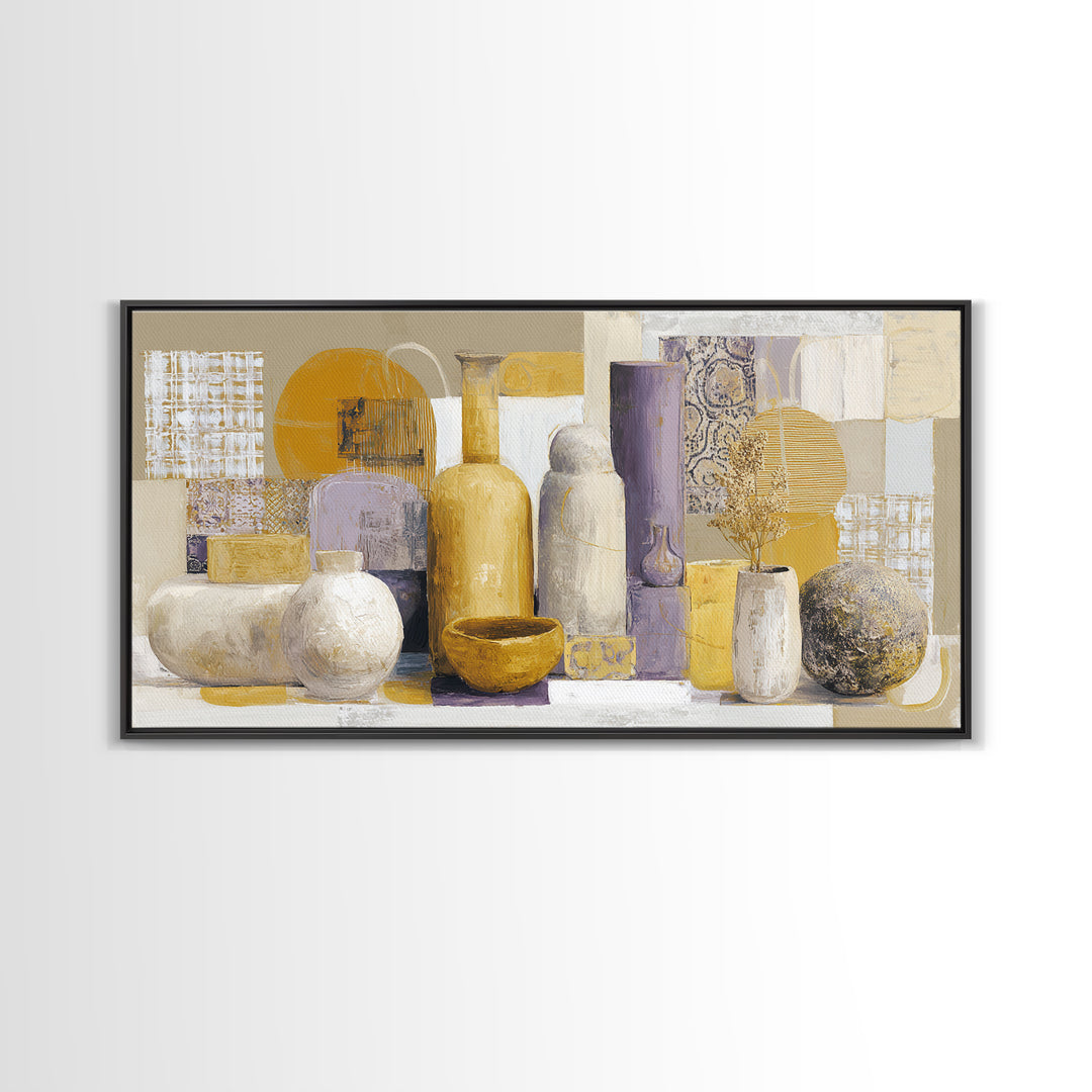 Organic Shape Collage Framed Canvas Print, Boho Art, Statement Artwork, Living Room Decor, Abstract Art, Bohemian, Art Prints, BOH-2x1-20