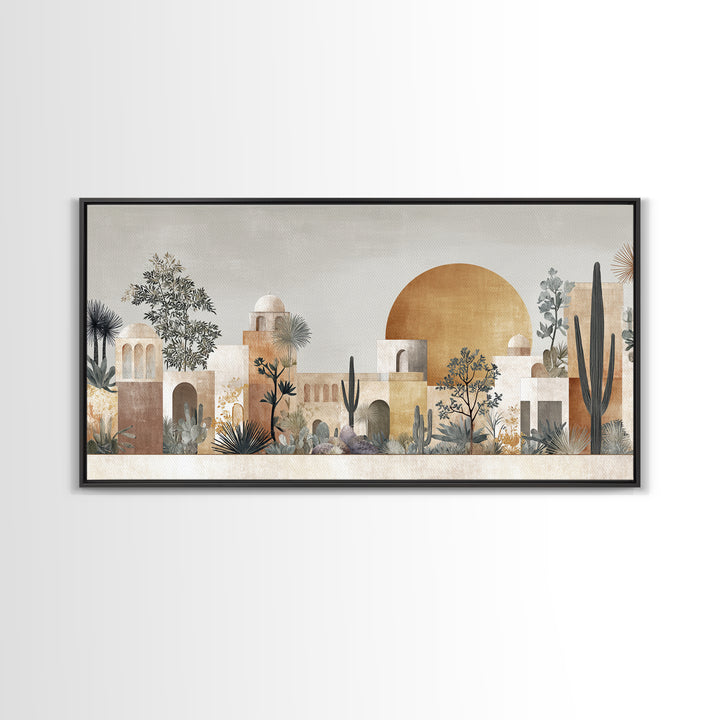 Desert Sun with Cactus and Warm Clay Canvas Print, Boho Art, Artwork, Living Room Decor, Fine Art, Bohemian, Boho Decor, BOH-2x1-21