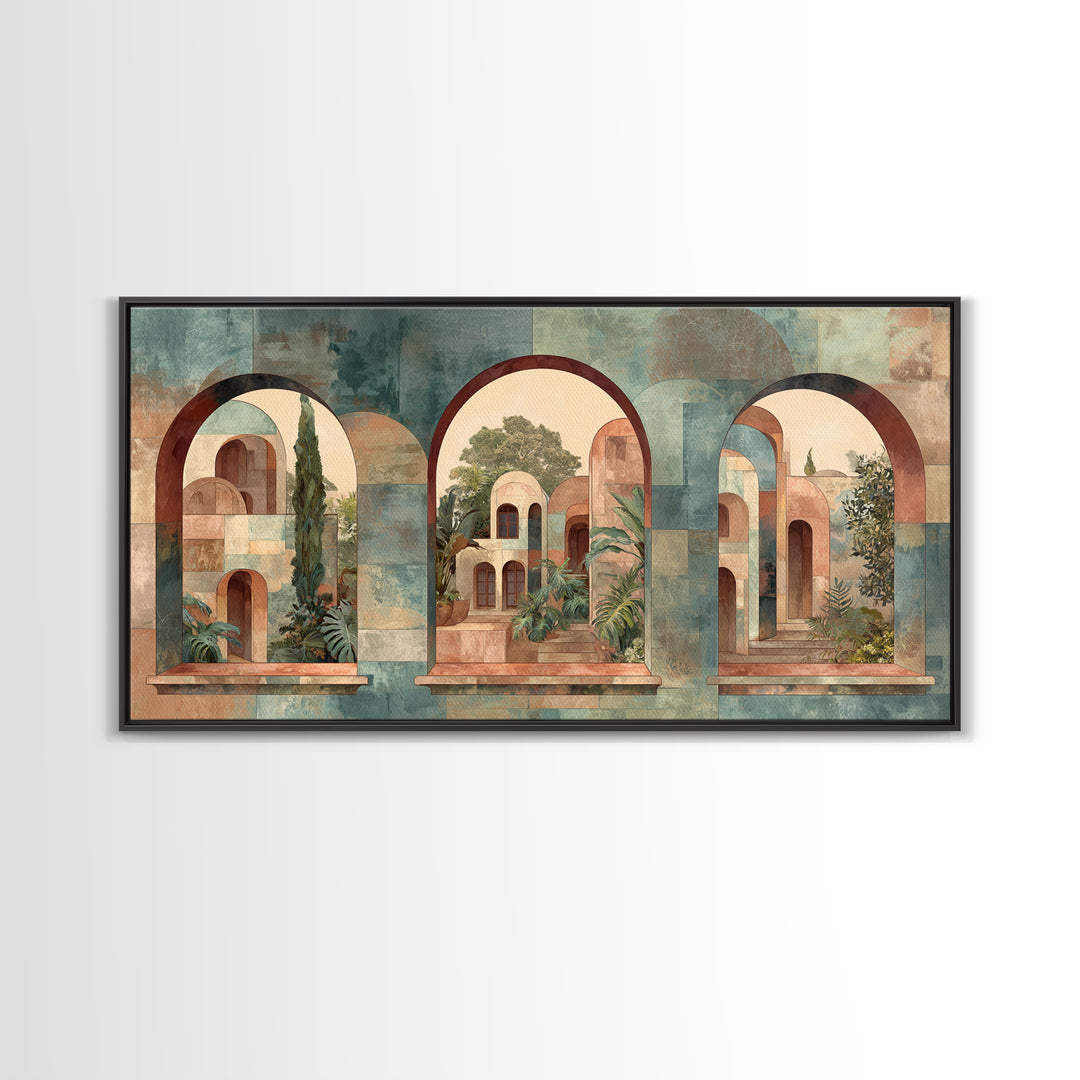 Neutral Rainbow Arches Framed Canvas Print, Boho Art, Boho, Living Room Decor, Abstract Art, Bohemian, Wall Art Print, BOH-2x1-23