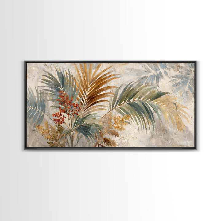 Terracotta Palm Leaves Framed Canvas Print, Boho Art, Wallart, Living Room Decor, Fine Art, Bohemian, Living Room Wall Art, BOH-2x1-25