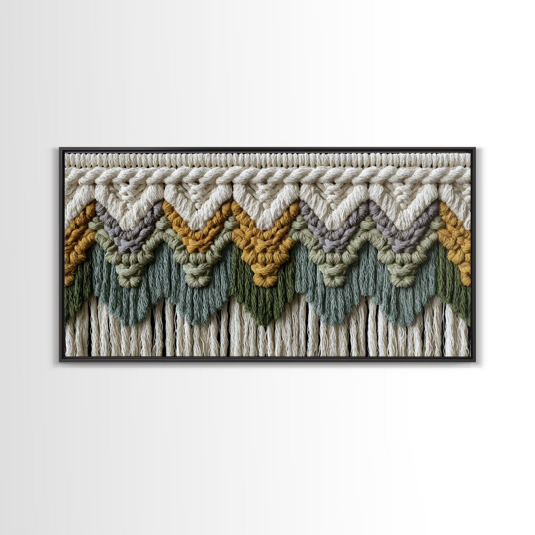Macrame Geometric Fringe Pattern Framed Canvas Print, Boho Art, Room Decor, Living Room Decor, Fine Art, Bohemian, Printable, BOH-2x1-27