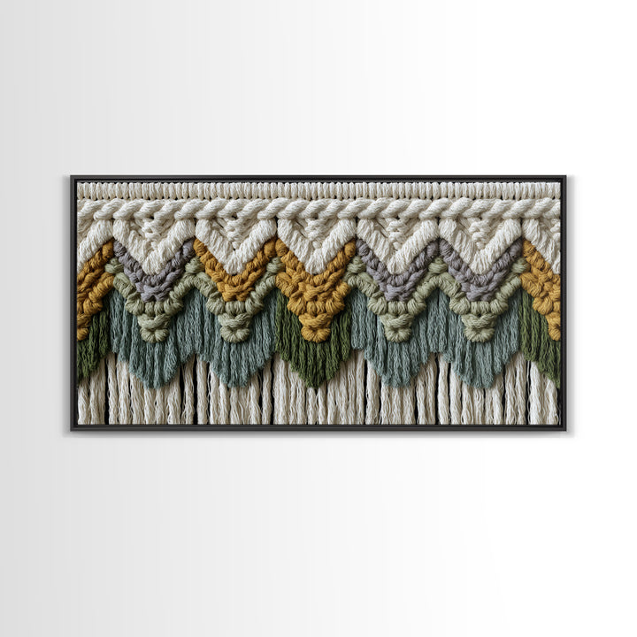 Macrame Geometric Fringe Pattern Framed Canvas Print, Boho Art, Room Decor, Living Room Decor, Fine Art, Bohemian, Printable, BOH-2x1-27