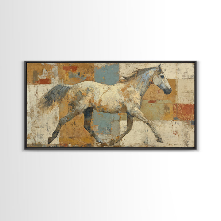Wild Horse in Dusty Golden Light Framed Canvas Print, Boho Art, Wall Art, Living Room Decor, Fine Art, Bohemian, Art Deco, BOH-2x1-28