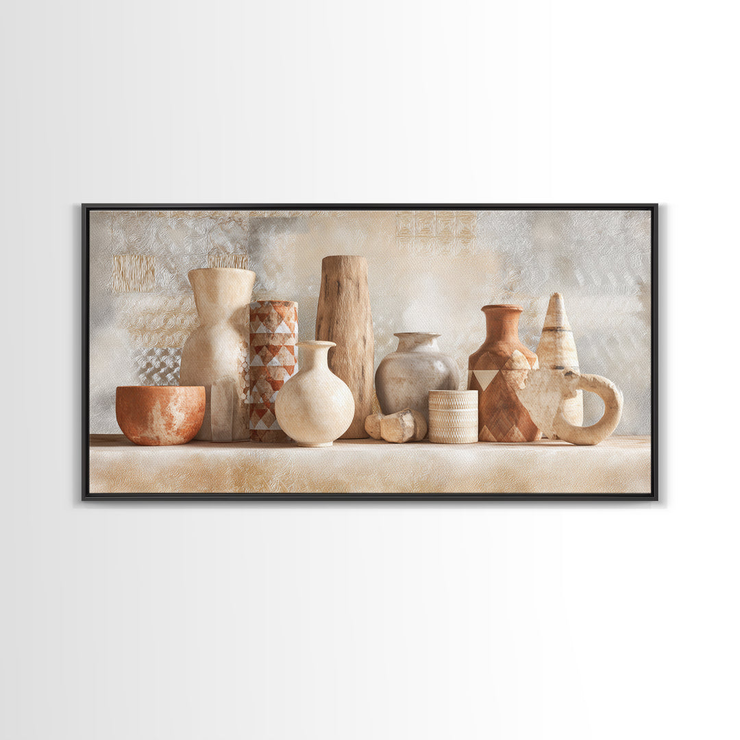 Tribal Neutral Pattern Framed Canvas Print, Boho Art, Prints, Living Room Decor, Fine Art, Bohemian, Abstract Art, Canvas Art, BOH-2x1-34