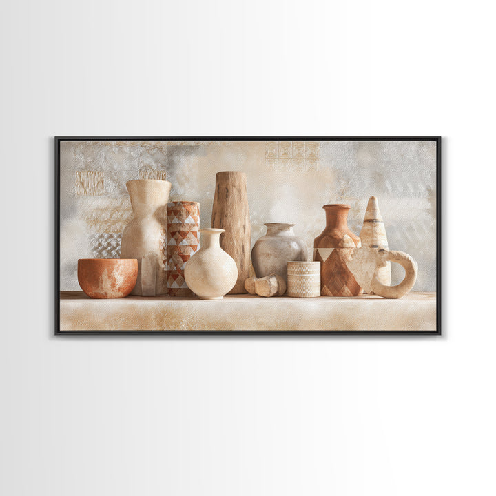Tribal Neutral Pattern Framed Canvas Print, Boho Art, Prints, Living Room Decor, Fine Art, Bohemian, Abstract Art, Canvas Art, BOH-2x1-34
