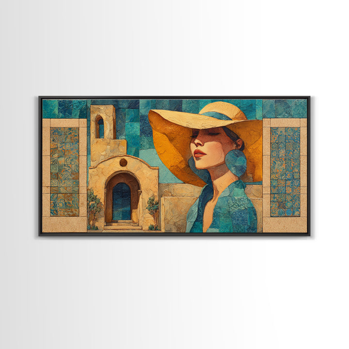 Desert Woman Portrait Framed Canvas Print, Boho Art, Wall Decor, Living Room Decor, Oil Painting, Bohemian, Art Nouveau, BOH-2x1-35