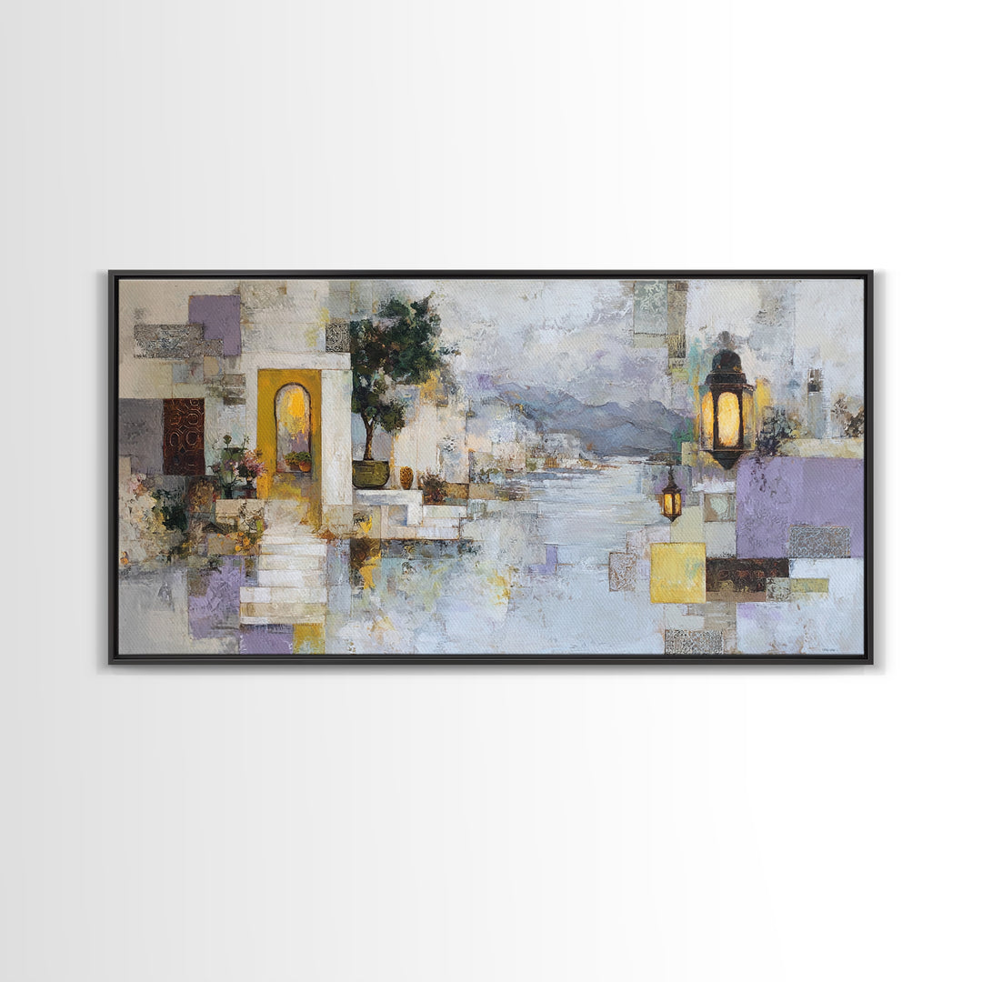 Earth Tone Mountain and River Abstraction Framed Canvas Print, Boho Art, Printable Art, Living Room Decor, Fine Art, Bohemian, BOH-2x1-55