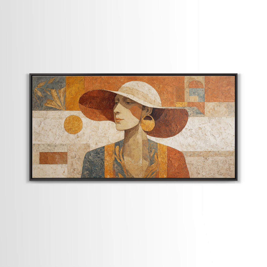 Desert Woman Portrait Framed Canvas Print, Boho Art, Boho Decor, Living Room Decor, Fine Art, Bohemian, Textured Painting, BOH-2x1-59