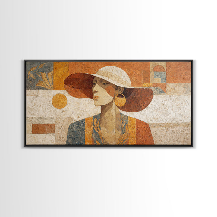 Desert Woman Portrait Framed Canvas Print, Boho Art, Boho Decor, Living Room Decor, Fine Art, Bohemian, Textured Painting, BOH-2x1-59