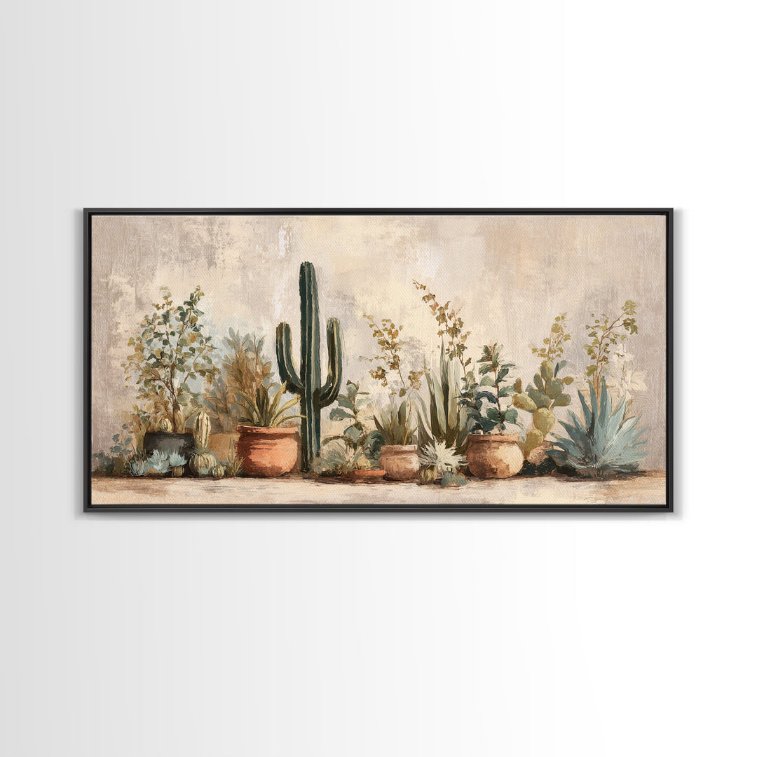Warm Neutral Cactus Garden Illustration Canvas Print, Boho Art, Art Prints, Living Room Decor, Watercolor Art, Bohemian, BOH-2x1-62
