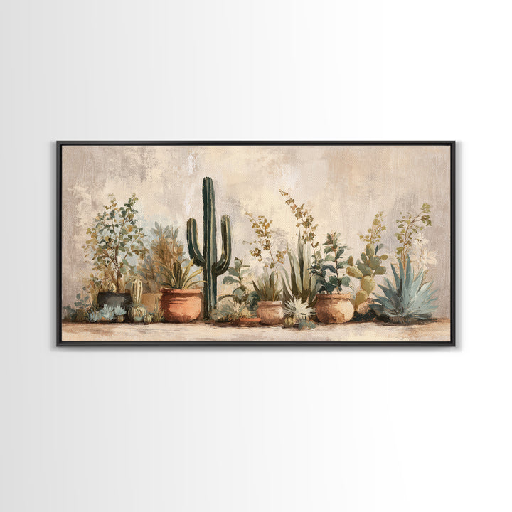 Warm Neutral Cactus Garden Illustration Canvas Print, Boho Art, Art Prints, Living Room Decor, Watercolor Art, Bohemian, BOH-2x1-62