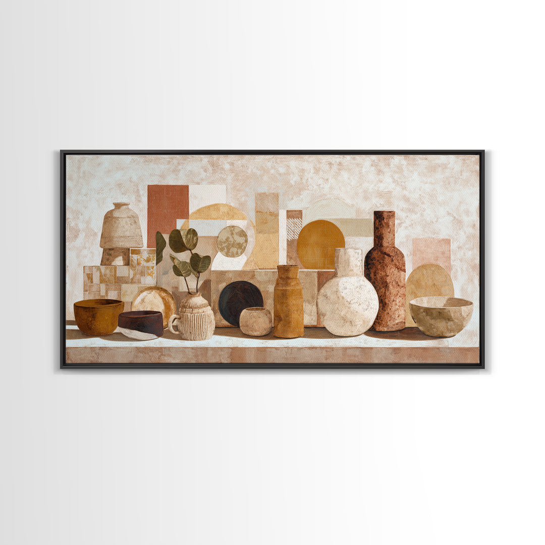 Organic Shape Collage Canvas Print, Boho Art, Mid Century Modern, Living Room Decor, Abstract Art, Bohemian, Boho Wall Art, BOH-2x1-68