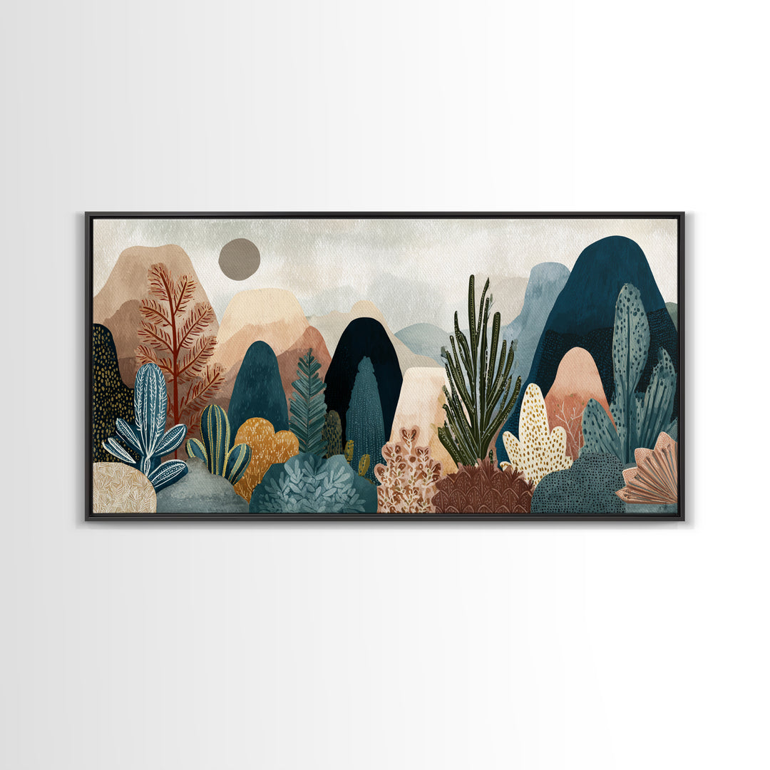 Earth Tone Mountain and River Abstraction Framed Canvas Print, Boho Art, Printable, Living Room Decor, Fine Art, Bohemian, BOH-2x1-7