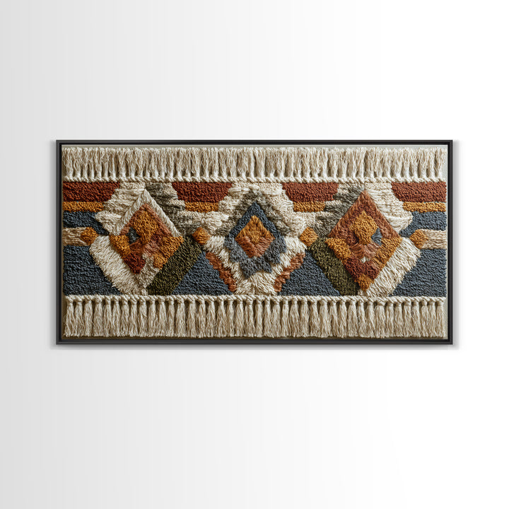 Macrame Geometric Fringe Pattern Framed Canvas Print, Boho Art, Contemporary Art, Living Room Decor, Abstract Art, Bohemian, BOH-2x1-75
