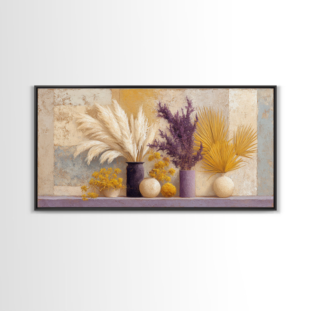 Bohemian Vase with Dried Pampas Grass Canvas Print, Boho Art, Abstract Wall Art, Living Room Decor, Oil Painting, Bohemian, BOH-2x1-77