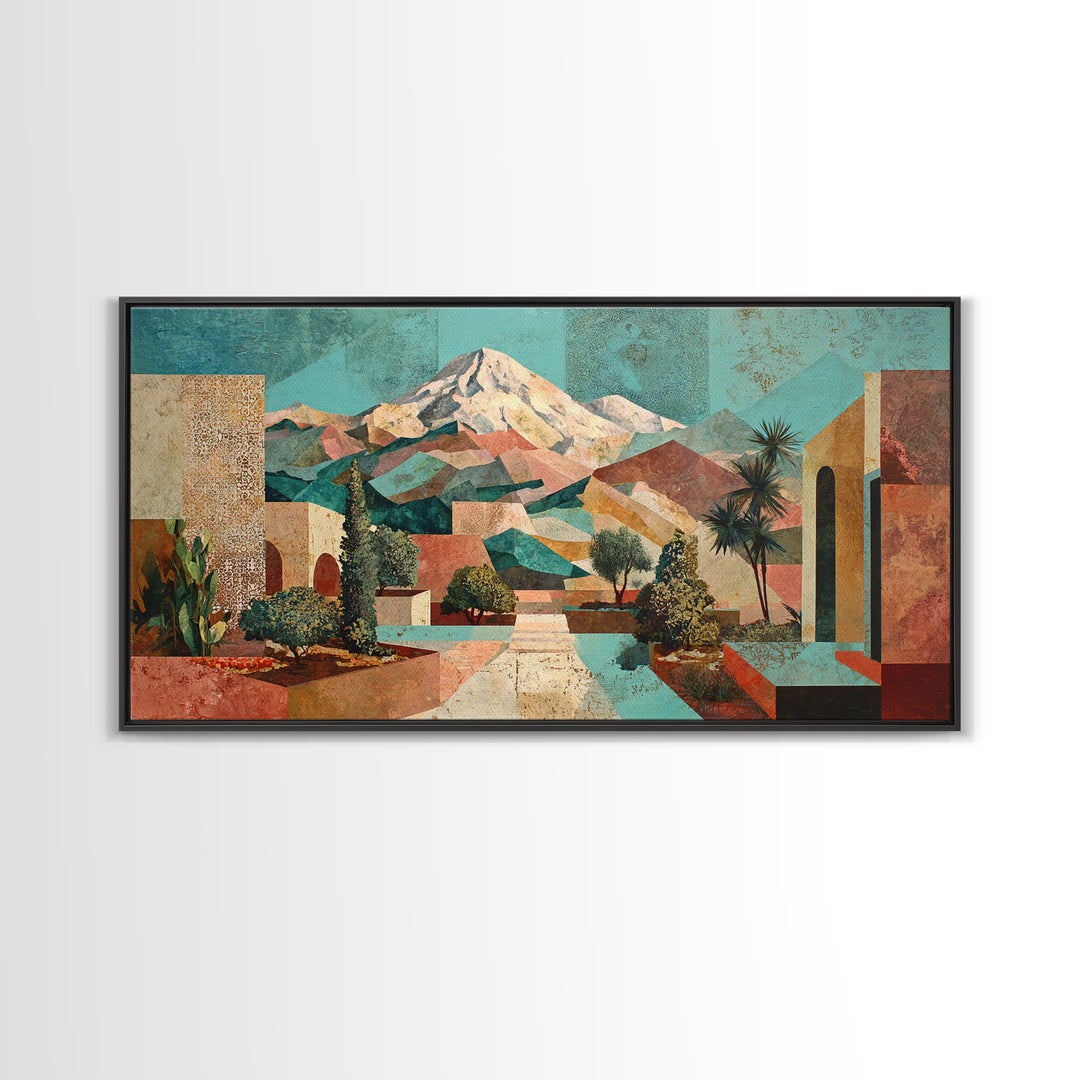 Earth Tone Mountain and River Abstraction Framed Canvas Print, Boho Art, Gallery Decor, Living Room Decor, Fine Art, Bohemian, BOH-2x1-79
