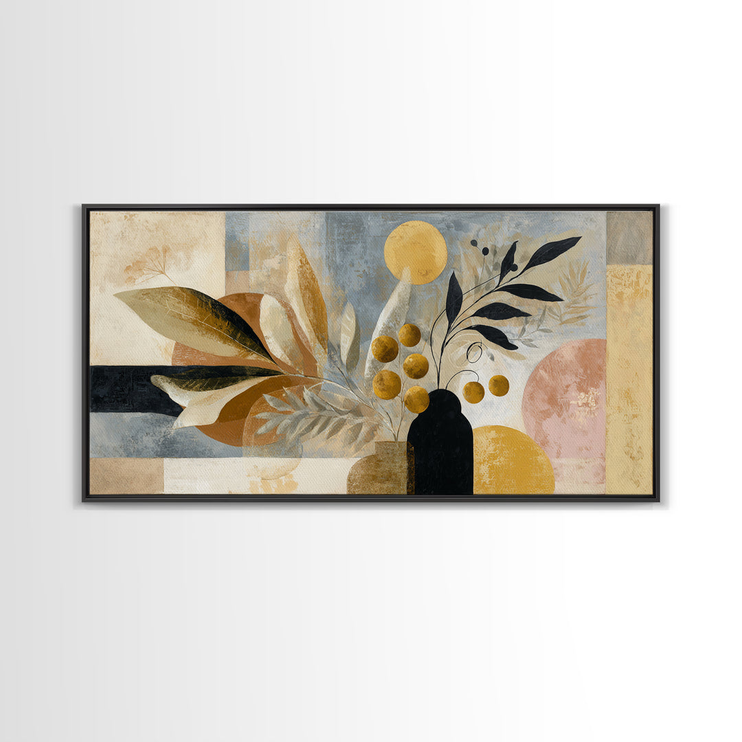 Minimal Black Line Figure Framed Canvas Print, Boho Art, Living Room Decor, Oil Painting, Bohemian, Gallery Decor, BOH-2x1-80