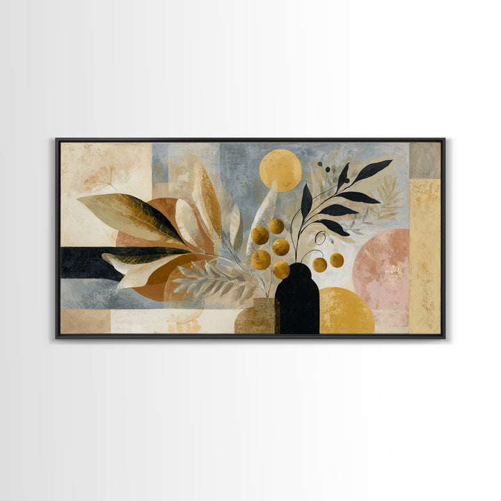 Minimal Black Line Figure Framed Canvas Print, Boho Art, Living Room Decor, Oil Painting, Bohemian, Gallery Decor, BOH-2x1-80