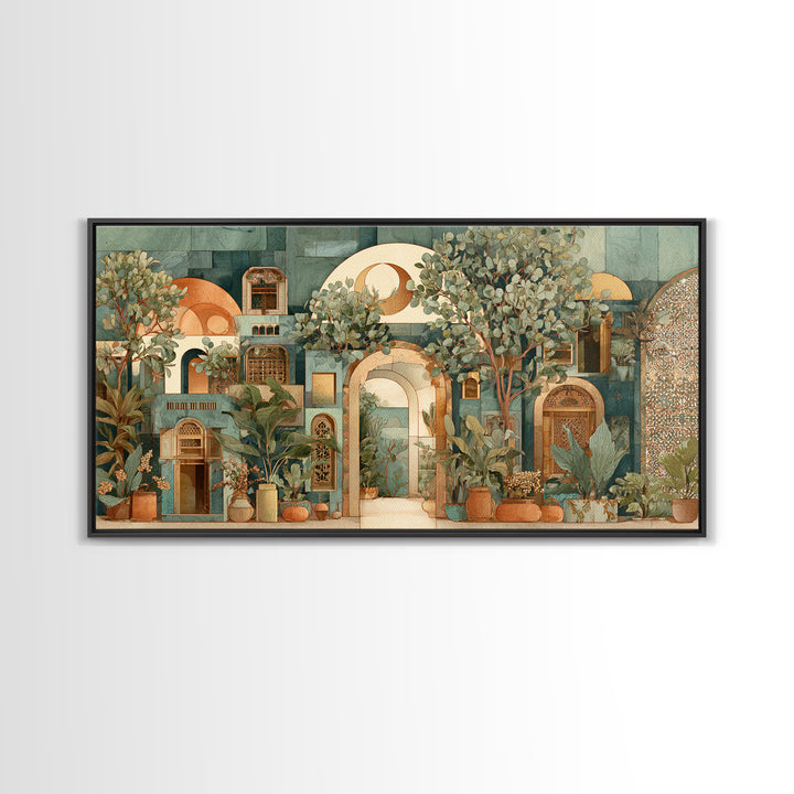 Sage Green Eucalyptus and Crescent Moon Framed Canvas Print, Boho Art, Wallart, Living Room Decor, Fine Art, Bohemian, BOH-2x1-91
