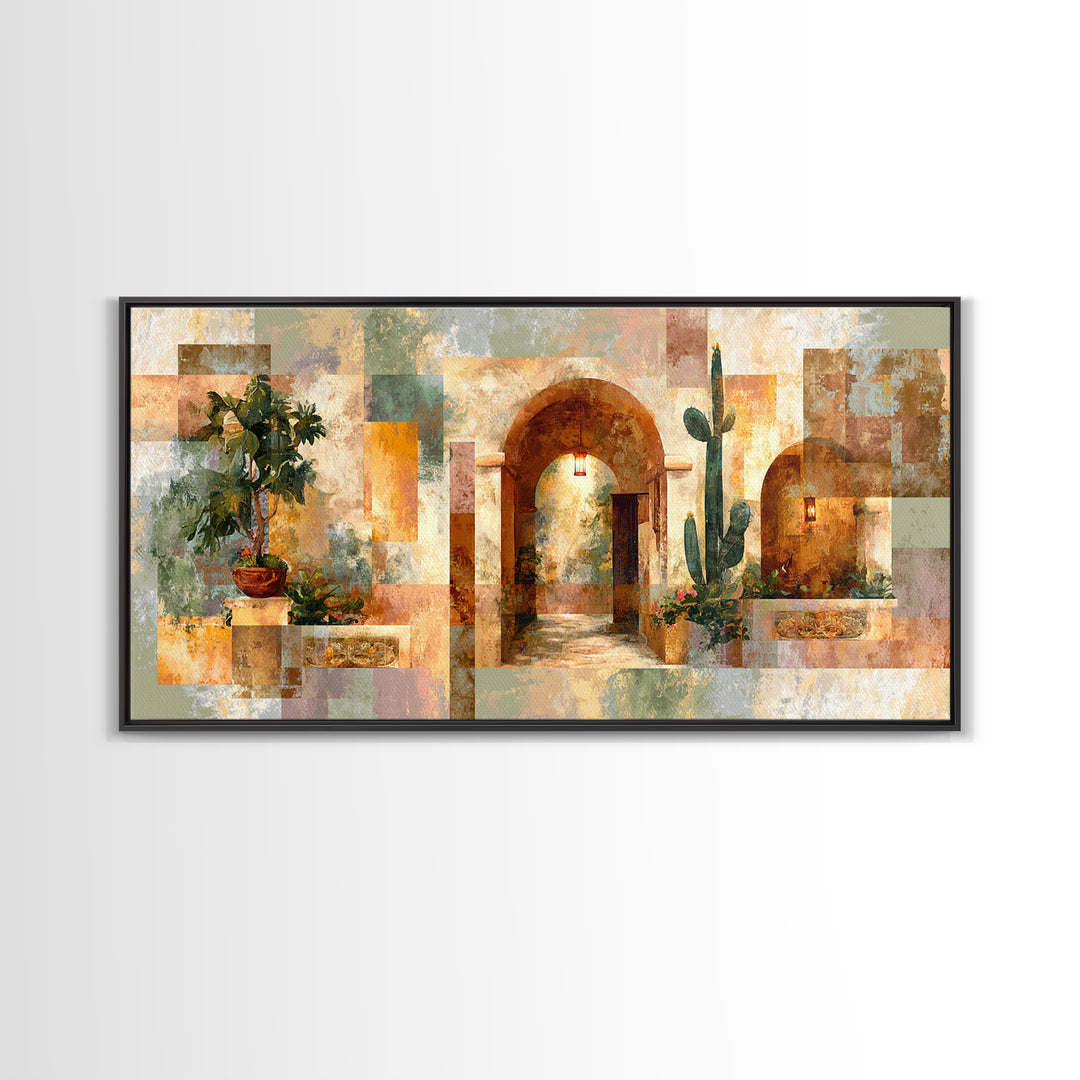 Desert Sun with Cactus and Warm Clay Canvas Print, Boho Art, Modern Wall Art, Living Room Decor, Fine Art, Bohemian, BOH-2x1-93