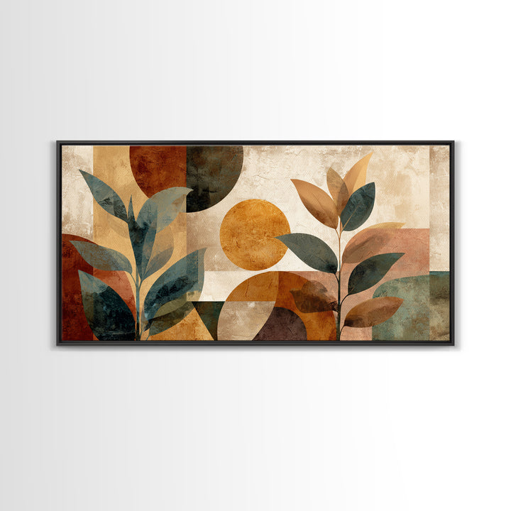 Moon Phases Above Botanical Silhouettes Canvas Print, Boho Art, Art Deco, Living Room Decor, Oil Painting, Bohemian, BOH-2x1-94